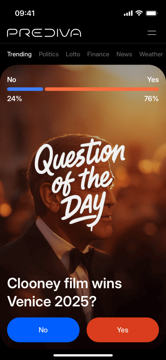 Prediva mobile app screenshot: predictions and live markets