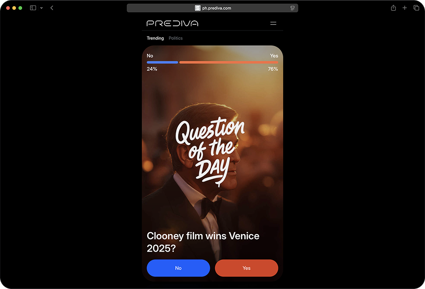 Prediva app screenshot: predictions and live markets